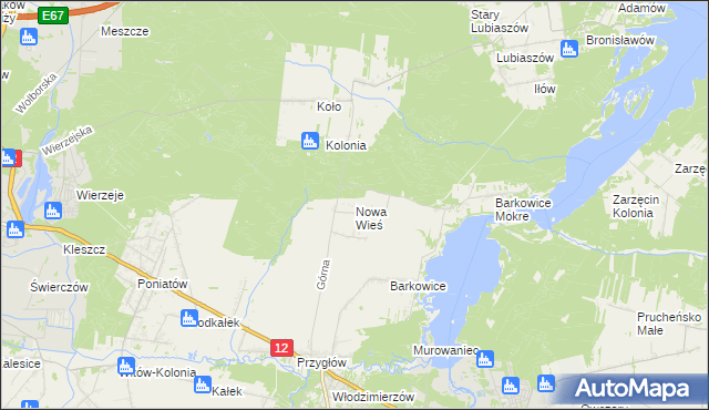 mapa Nowa Wieś gmina Sulejów, Nowa Wieś gmina Sulejów na mapie Targeo