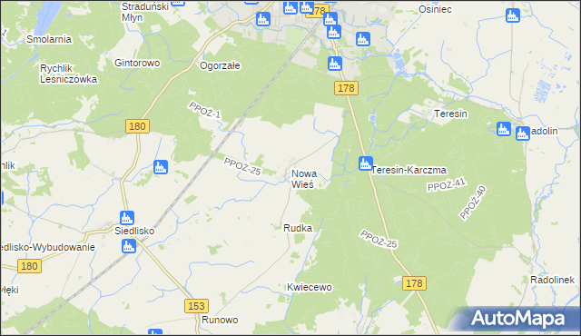 mapa Nowa Wieś gmina Trzcianka, Nowa Wieś gmina Trzcianka na mapie Targeo