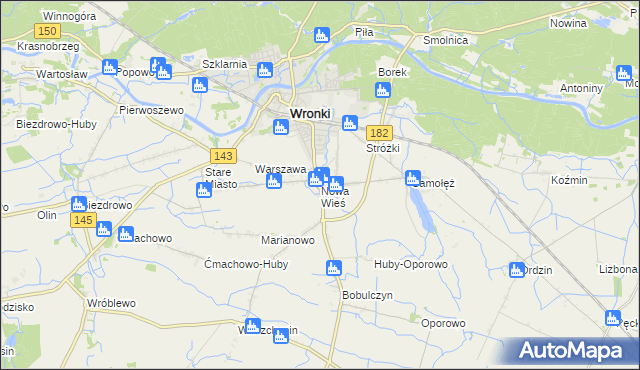 mapa Nowa Wieś gmina Wronki, Nowa Wieś gmina Wronki na mapie Targeo