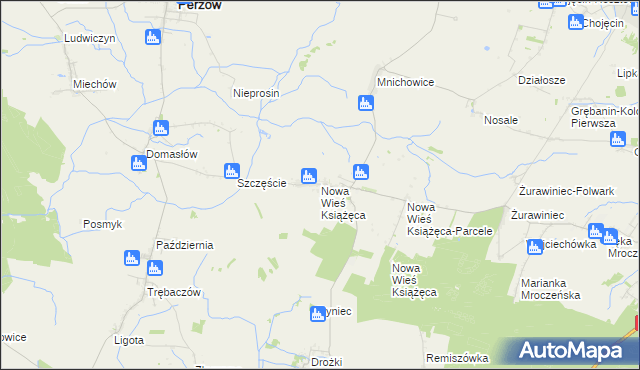 mapa Nowa Wieś Książęca gmina Bralin, Nowa Wieś Książęca gmina Bralin na mapie Targeo