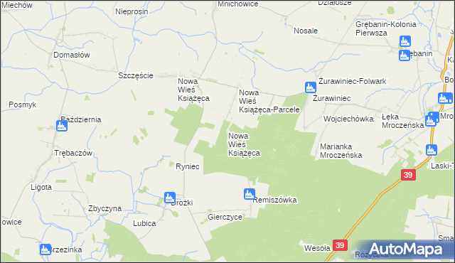 mapa Nowa Wieś Książęca gmina Rychtal, Nowa Wieś Książęca gmina Rychtal na mapie Targeo