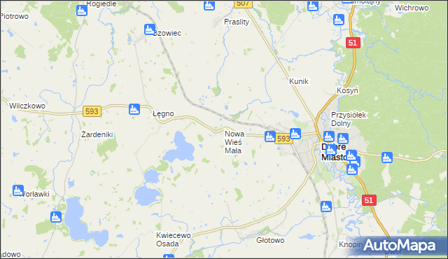 mapa Nowa Wieś Mała gmina Dobre Miasto, Nowa Wieś Mała gmina Dobre Miasto na mapie Targeo