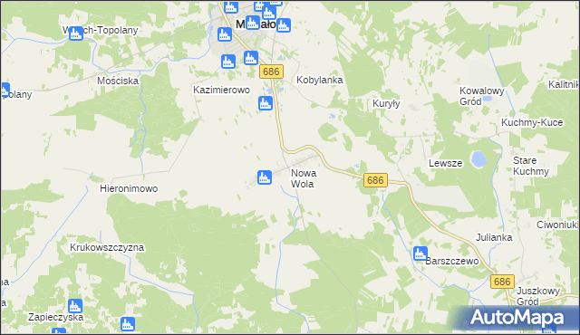 mapa Nowa Wola gmina Michałowo, Nowa Wola gmina Michałowo na mapie Targeo