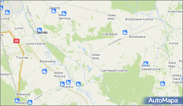 mapa Nowa Wola gmina Serniki, Nowa Wola gmina Serniki na mapie Targeo