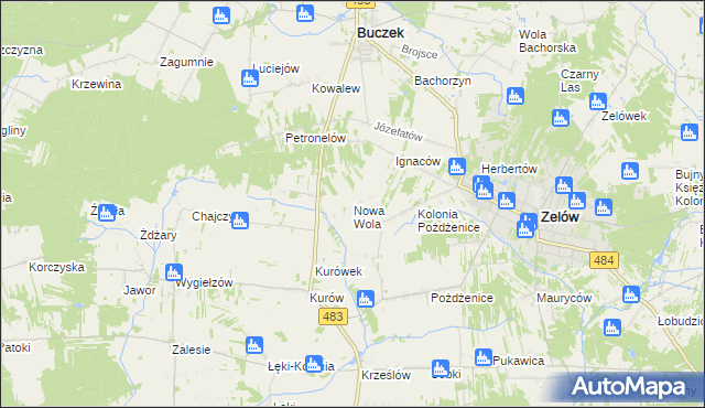 mapa Nowa Wola gmina Zelów, Nowa Wola gmina Zelów na mapie Targeo