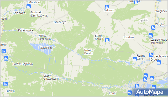 mapa Nowe Baraki, Nowe Baraki na mapie Targeo