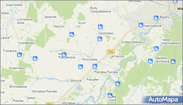 mapa Nowe Biskupice gmina Warka, Nowe Biskupice gmina Warka na mapie Targeo