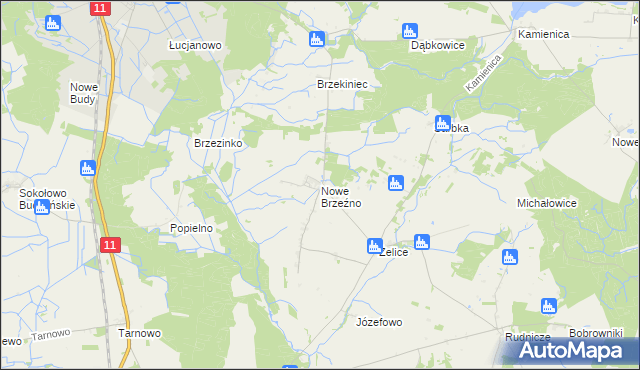mapa Nowe Brzeźno gmina Budzyń, Nowe Brzeźno gmina Budzyń na mapie Targeo