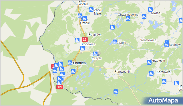 mapa Nowe Czaple gmina Trzebiel, Nowe Czaple gmina Trzebiel na mapie Targeo