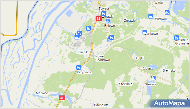 mapa Nowe Czarnowo gmina Gryfino, Nowe Czarnowo gmina Gryfino na mapie Targeo