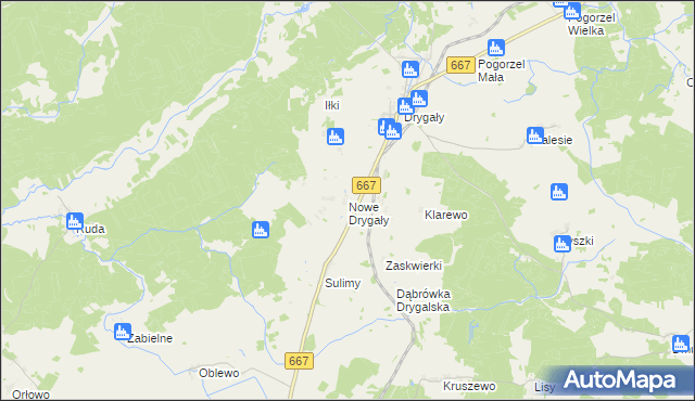 mapa Nowe Drygały, Nowe Drygały na mapie Targeo