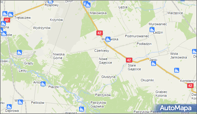 mapa Nowe Gajęcice, Nowe Gajęcice na mapie Targeo
