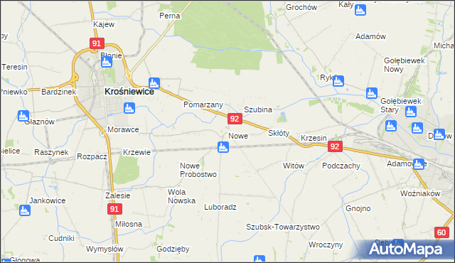 mapa Nowe gmina Krośniewice, Nowe gmina Krośniewice na mapie Targeo