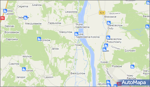 mapa Nowe gmina Ożarów, Nowe gmina Ożarów na mapie Targeo