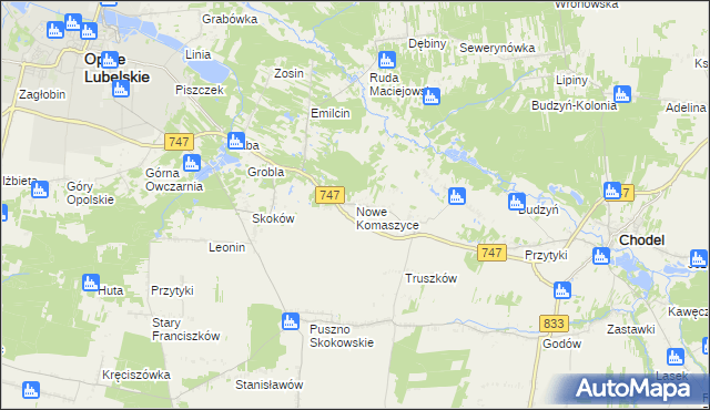 mapa Nowe Komaszyce, Nowe Komaszyce na mapie Targeo