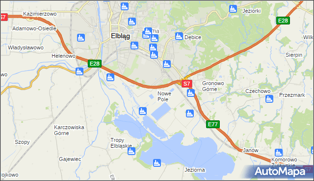 mapa Nowe Pole gmina Elbląg, Nowe Pole gmina Elbląg na mapie Targeo