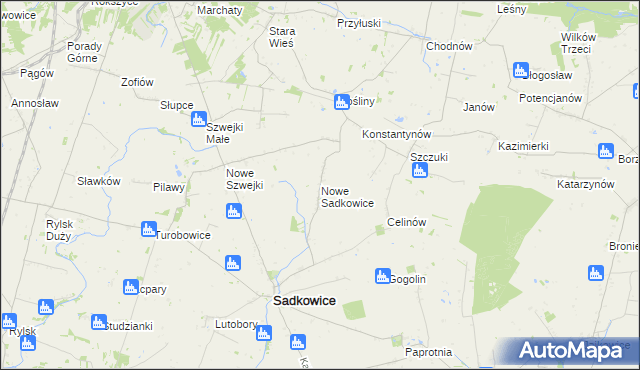 mapa Nowe Sadkowice, Nowe Sadkowice na mapie Targeo