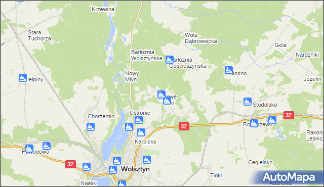 mapa Nowe Tłoki, Nowe Tłoki na mapie Targeo