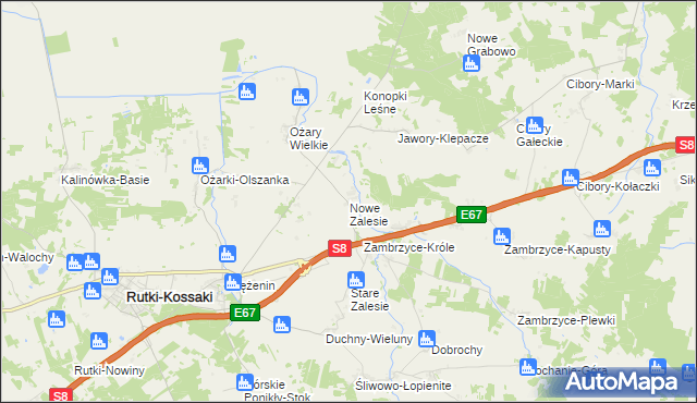 mapa Nowe Zalesie gmina Rutki, Nowe Zalesie gmina Rutki na mapie Targeo