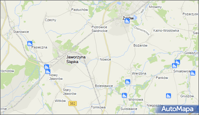 mapa Nowice gmina Jaworzyna Śląska, Nowice gmina Jaworzyna Śląska na mapie Targeo