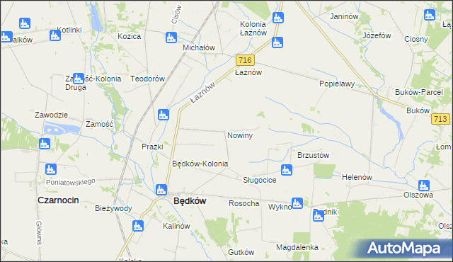 mapa Nowiny gmina Będków, Nowiny gmina Będków na mapie Targeo