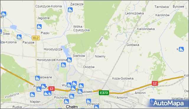 mapa Nowiny gmina Chełm, Nowiny gmina Chełm na mapie Targeo