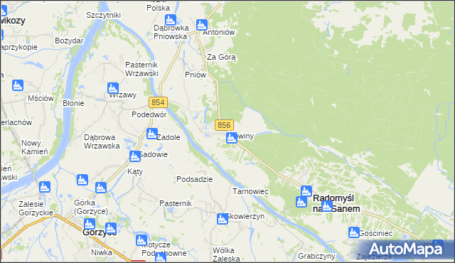 mapa Nowiny gmina Radomyśl nad Sanem, Nowiny gmina Radomyśl nad Sanem na mapie Targeo