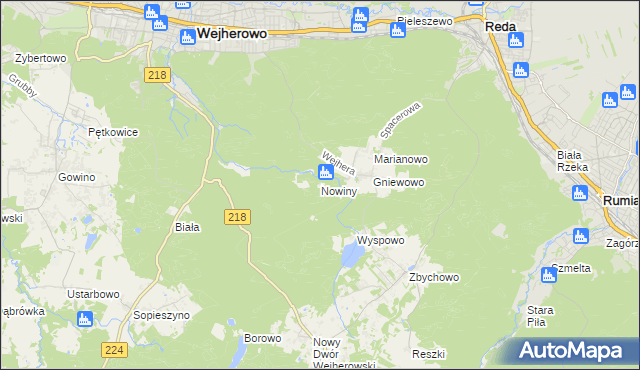 mapa Nowiny gmina Wejherowo, Nowiny gmina Wejherowo na mapie Targeo