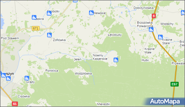 mapa Nowiny Kasjerskie, Nowiny Kasjerskie na mapie Targeo