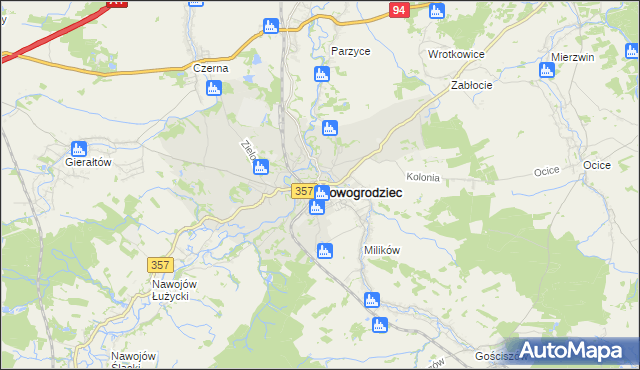 mapa Nowogrodziec, Nowogrodziec na mapie Targeo