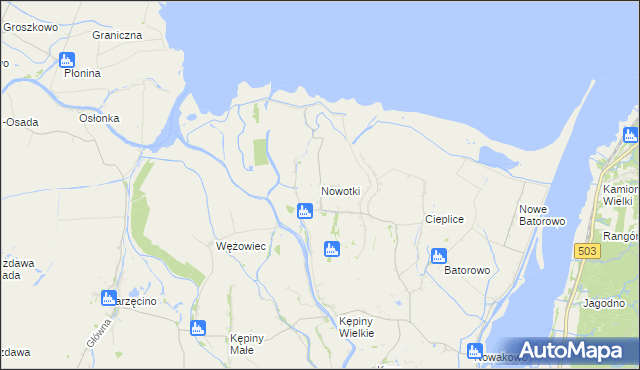 mapa Nowotki gmina Elbląg, Nowotki gmina Elbląg na mapie Targeo