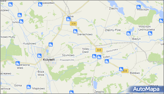 mapa Nowy Dwór gmina Krzywiń, Nowy Dwór gmina Krzywiń na mapie Targeo