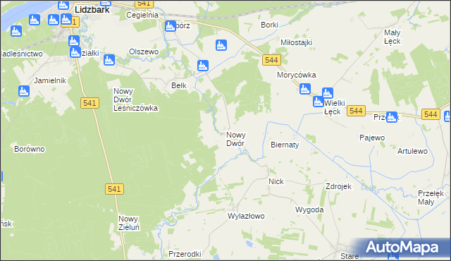 mapa Nowy Dwór gmina Lidzbark, Nowy Dwór gmina Lidzbark na mapie Targeo