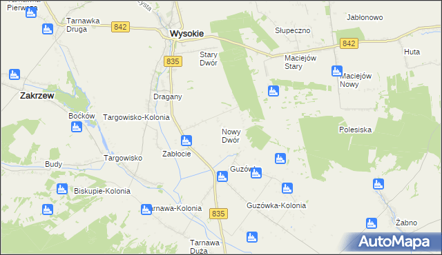 mapa Nowy Dwór gmina Wysokie, Nowy Dwór gmina Wysokie na mapie Targeo
