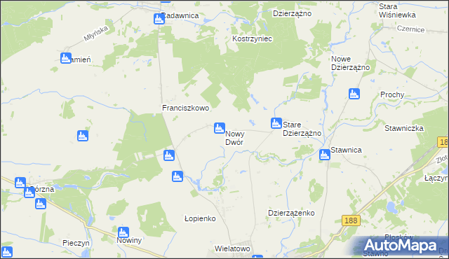 mapa Nowy Dwór gmina Złotów, Nowy Dwór gmina Złotów na mapie Targeo