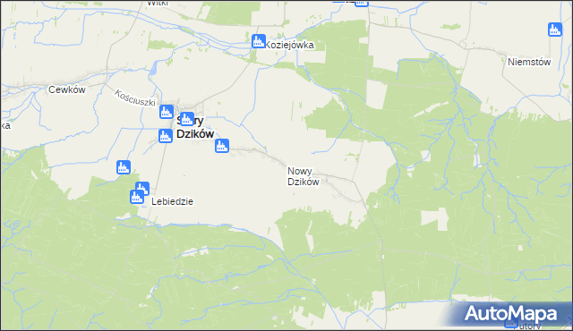 mapa Nowy Dzików, Nowy Dzików na mapie Targeo