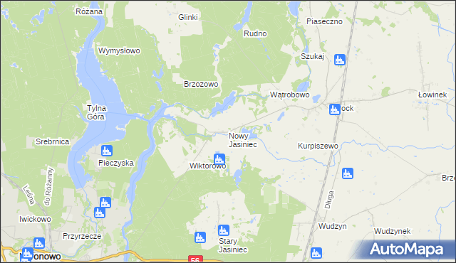 mapa Nowy Jasiniec gmina Koronowo, Nowy Jasiniec gmina Koronowo na mapie Targeo