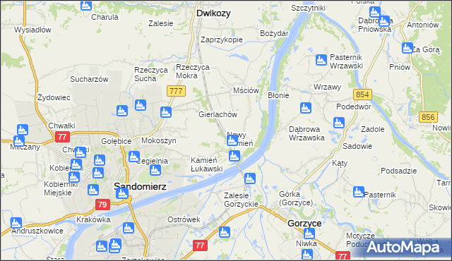 mapa Nowy Kamień gmina Dwikozy, Nowy Kamień gmina Dwikozy na mapie Targeo