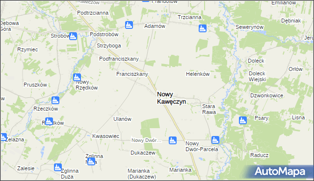 mapa Nowy Kawęczyn powiat skierniewicki, Nowy Kawęczyn powiat skierniewicki na mapie Targeo