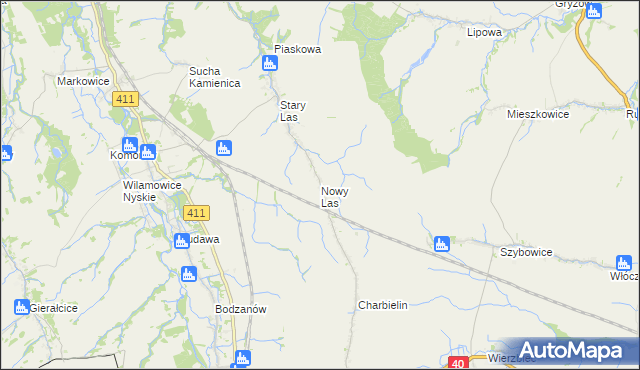 mapa Nowy Las gmina Głuchołazy, Nowy Las gmina Głuchołazy na mapie Targeo