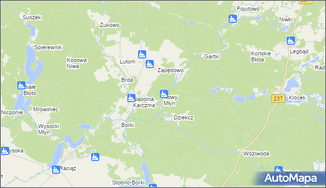 mapa Nowy Młyn gmina Czersk, Nowy Młyn gmina Czersk na mapie Targeo