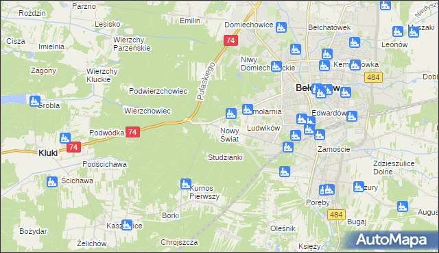 mapa Nowy Świat gmina Bełchatów, Nowy Świat gmina Bełchatów na mapie Targeo