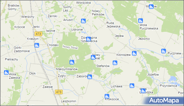 mapa Nowy Świat gmina Zadzim, Nowy Świat gmina Zadzim na mapie Targeo