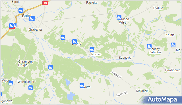 mapa Nurzec gmina Boćki, Nurzec gmina Boćki na mapie Targeo