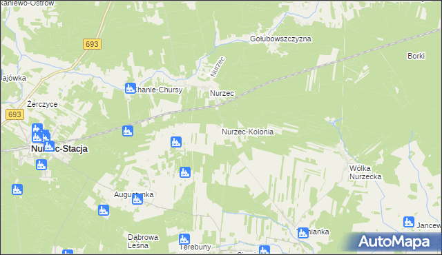 mapa Nurzec-Kolonia, Nurzec-Kolonia na mapie Targeo