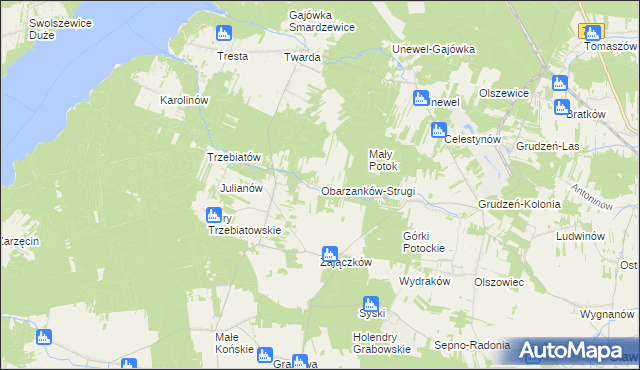 mapa Obarzanków-Strugi, Obarzanków-Strugi na mapie Targeo