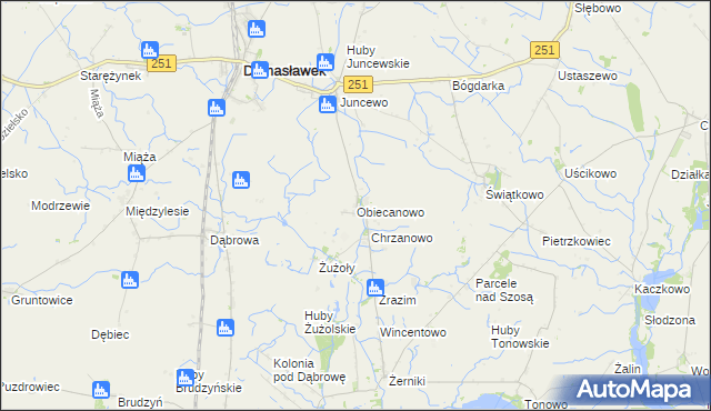 mapa Obiecanowo gmina Janowiec Wielkopolski, Obiecanowo gmina Janowiec Wielkopolski na mapie Targeo