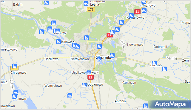 mapa Oborniki, Oborniki na mapie Targeo