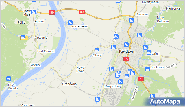 mapa Obory gmina Kwidzyn, Obory gmina Kwidzyn na mapie Targeo