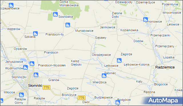 mapa Obrażejowice, Obrażejowice na mapie Targeo